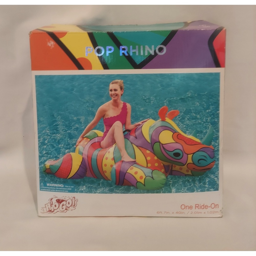 Pop Rhino Multicolor Ride-On Pool Float by Bestway 6'7"×3'4" NIB (Open Box)
